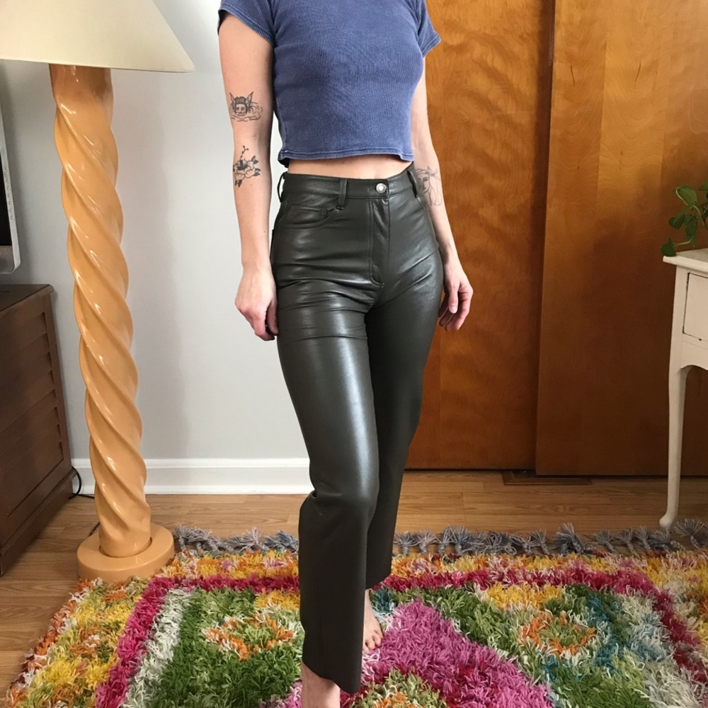 Wilfred Olive Green Faux Leather High Waisted Pants